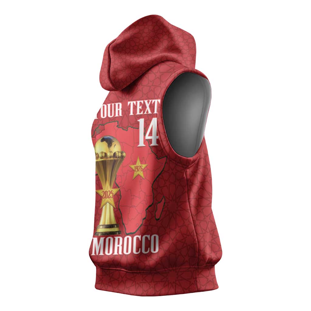 Morocco Football Custom Sleeveless Hoodie Atlas Lions Champions African Red Islamic Pattern