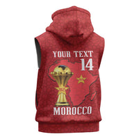 Morocco Football Custom Sleeveless Zip Hoodie Atlas Lions Champions African Red Islamic Pattern
