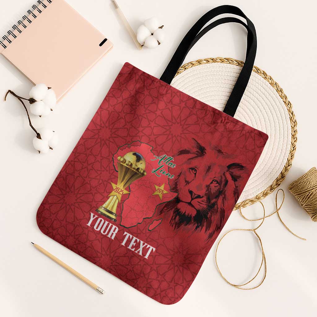 Morocco Football Custom Tote Bag Atlas Lions Champions African Red Islamic Pattern