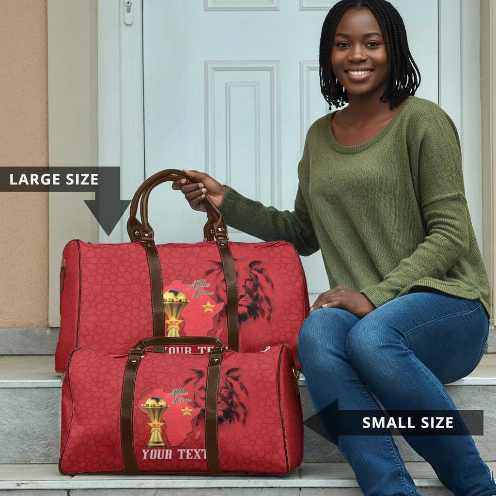 Morocco Football Custom Travel Bag Atlas Lions Champions African Red Islamic Pattern