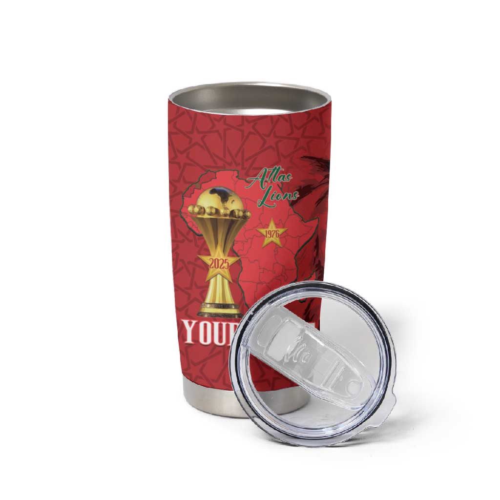 Morocco Football Custom Tumbler Cup Atlas Lions Champions African Red Islamic Pattern