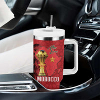 Morocco Football Custom Tumbler With Handle Atlas Lions Champions African Red Islamic Pattern