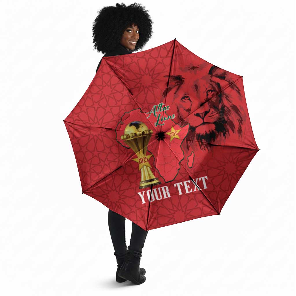 Morocco Football Custom Umbrella Atlas Lions Champions African Red Islamic Pattern