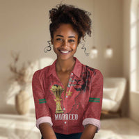 Morocco Football Custom Women Casual Shirt Atlas Lions Champions African Red Islamic Pattern