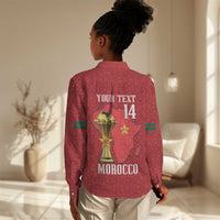 Morocco Football Custom Women Casual Shirt Atlas Lions Champions African Red Islamic Pattern