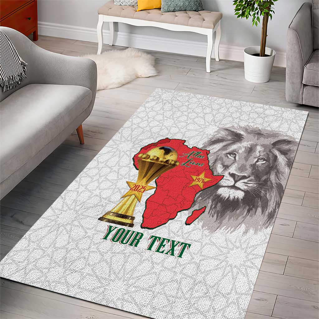Morocco Football Custom Area Rug Atlas Lions Champions African White Islamic Pattern