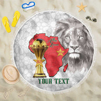 Morocco Football Custom Beach Blanket Atlas Lions Champions African White Islamic Pattern