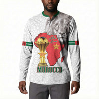 Morocco Football Custom Button Sweatshirt Atlas Lions Champions African White Islamic Pattern