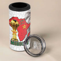Morocco Football Custom 4 in 1 Can Cooler Tumbler Atlas Lions Champions African White Islamic Pattern