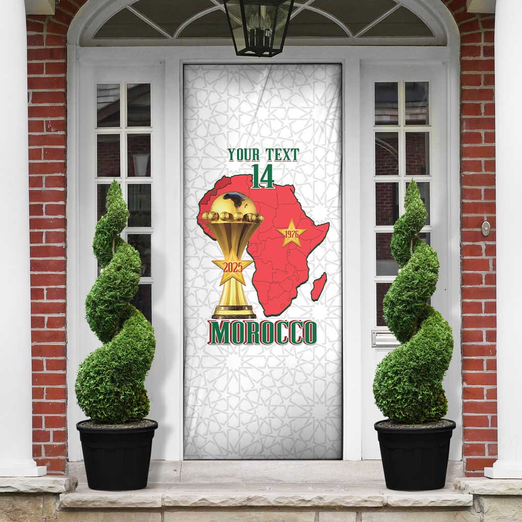 Morocco Football Custom Door Cover Atlas Lions Champions African White Islamic Pattern