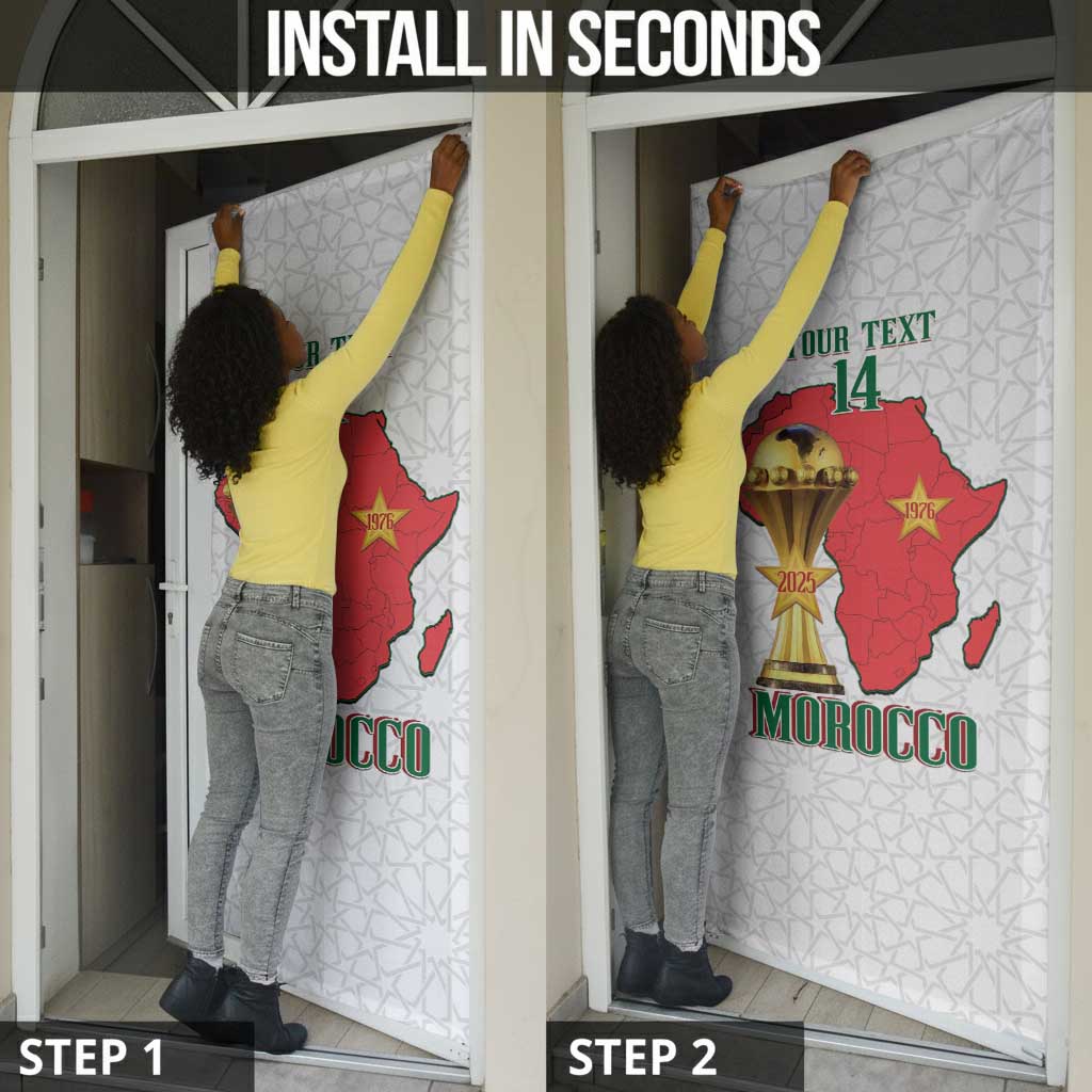 Morocco Football Custom Door Cover Atlas Lions Champions African White Islamic Pattern
