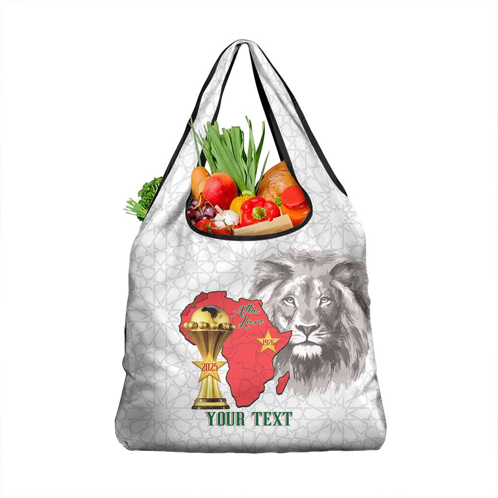Morocco Football Custom Grocery Bag Atlas Lions Champions African White Islamic Pattern