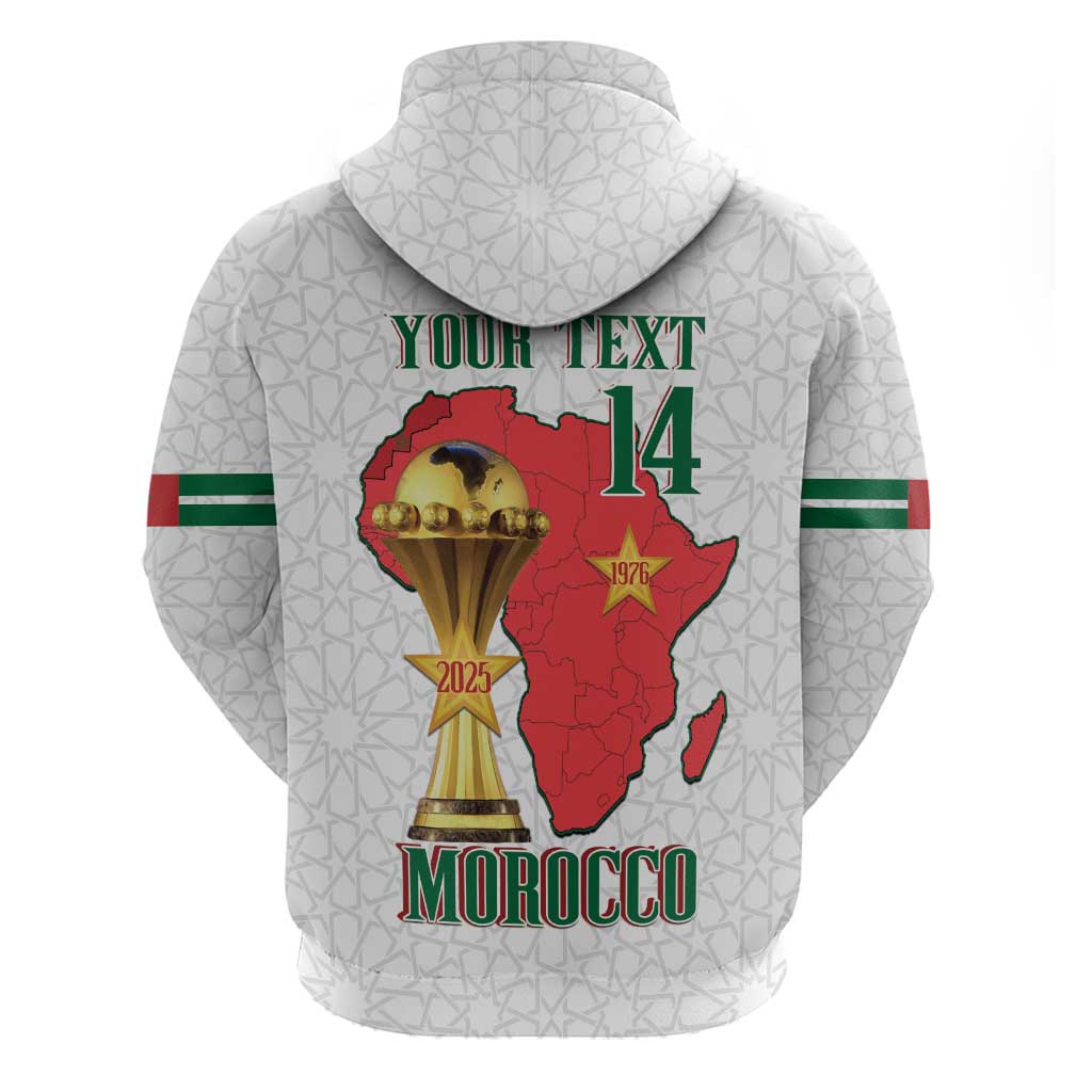 Morocco Football Custom Hoodie Atlas Lions Champions African White Islamic Pattern