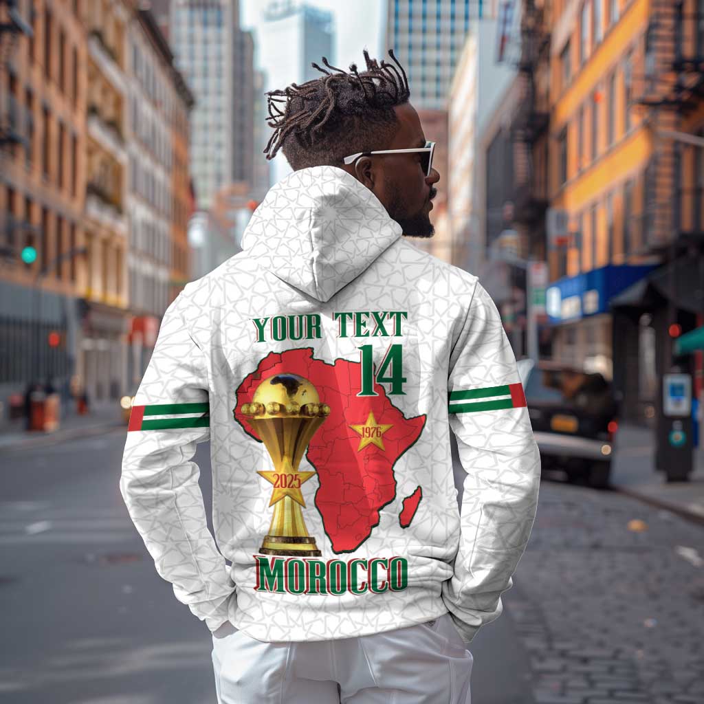 Morocco Football Custom Hoodie Atlas Lions Champions African White Islamic Pattern