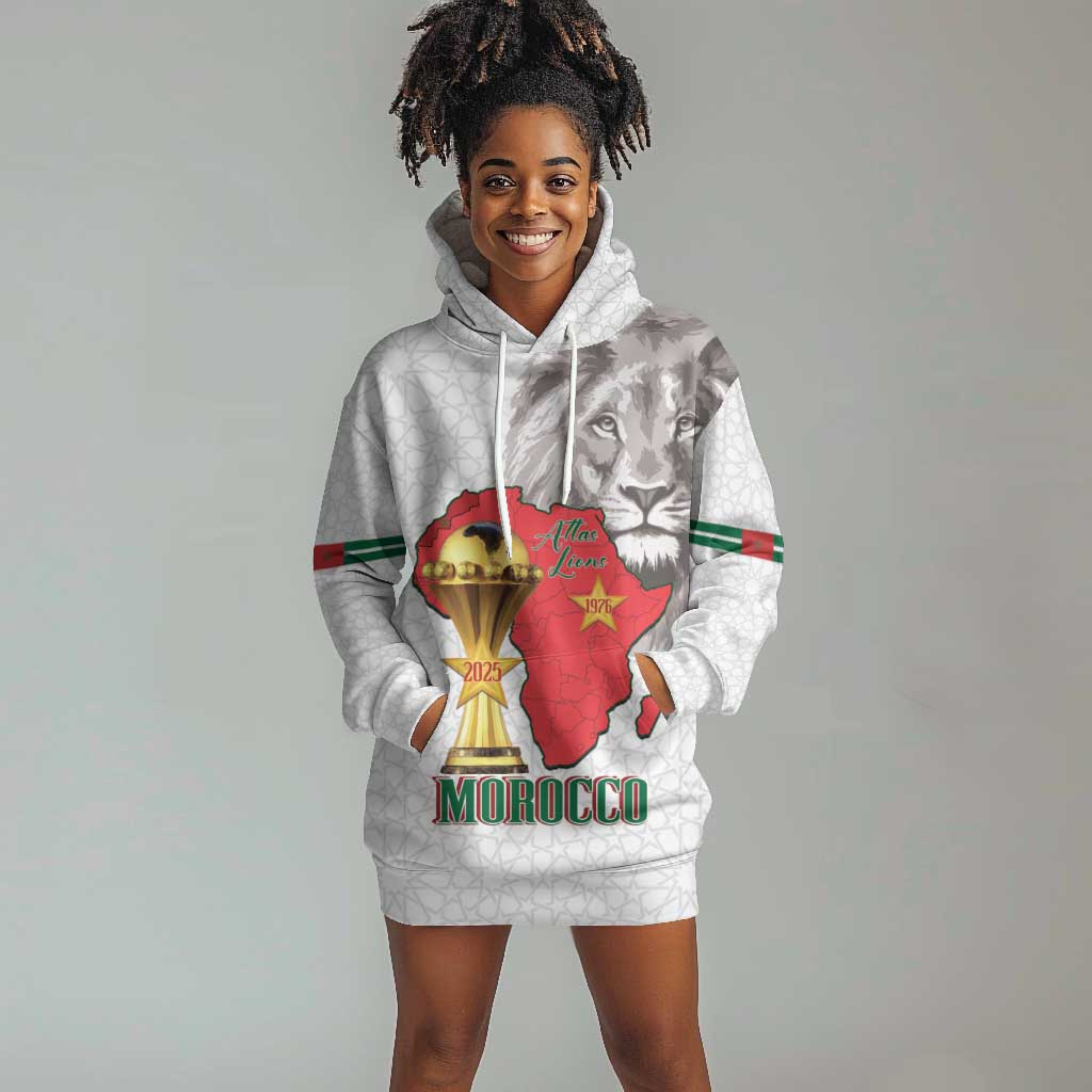 Morocco Football Custom Hoodie Dress Atlas Lions Champions African White Islamic Pattern