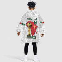 Morocco Football Custom Kid Wearable Blanket Hoodie Atlas Lions Champions African White Islamic Pattern