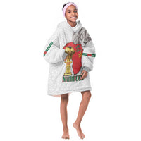 Morocco Football Custom Kid Wearable Blanket Hoodie Atlas Lions Champions African White Islamic Pattern