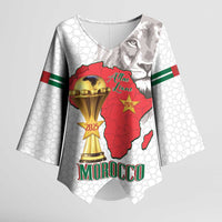 Morocco Football Custom Kimono Sleeve Blouse Atlas Lions Champions African White Islamic Pattern