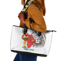 Morocco Football Custom Leather Tote Bag Atlas Lions Champions African White Islamic Pattern