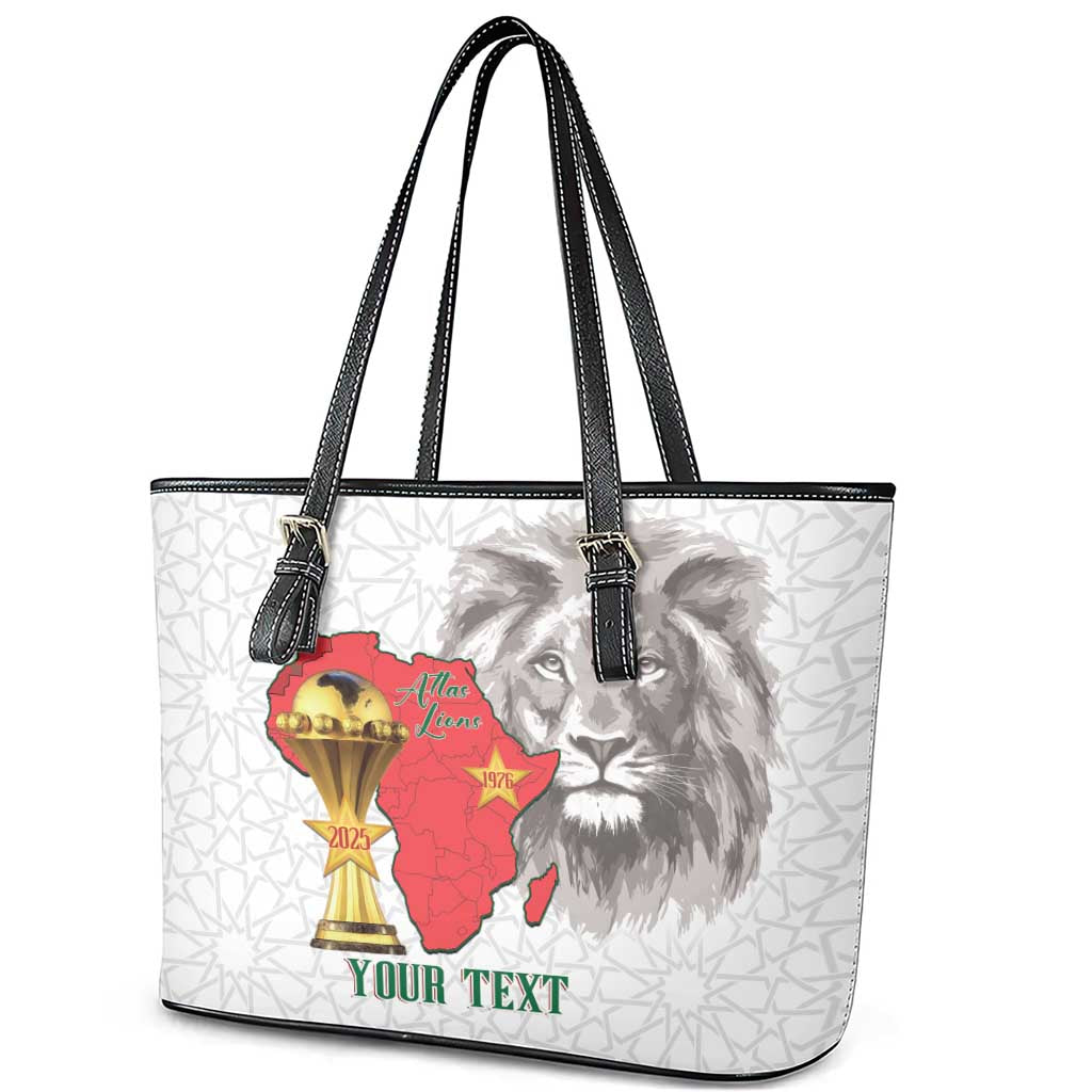 Morocco Football Custom Leather Tote Bag Atlas Lions Champions African White Islamic Pattern
