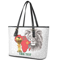 Morocco Football Custom Leather Tote Bag Atlas Lions Champions African White Islamic Pattern