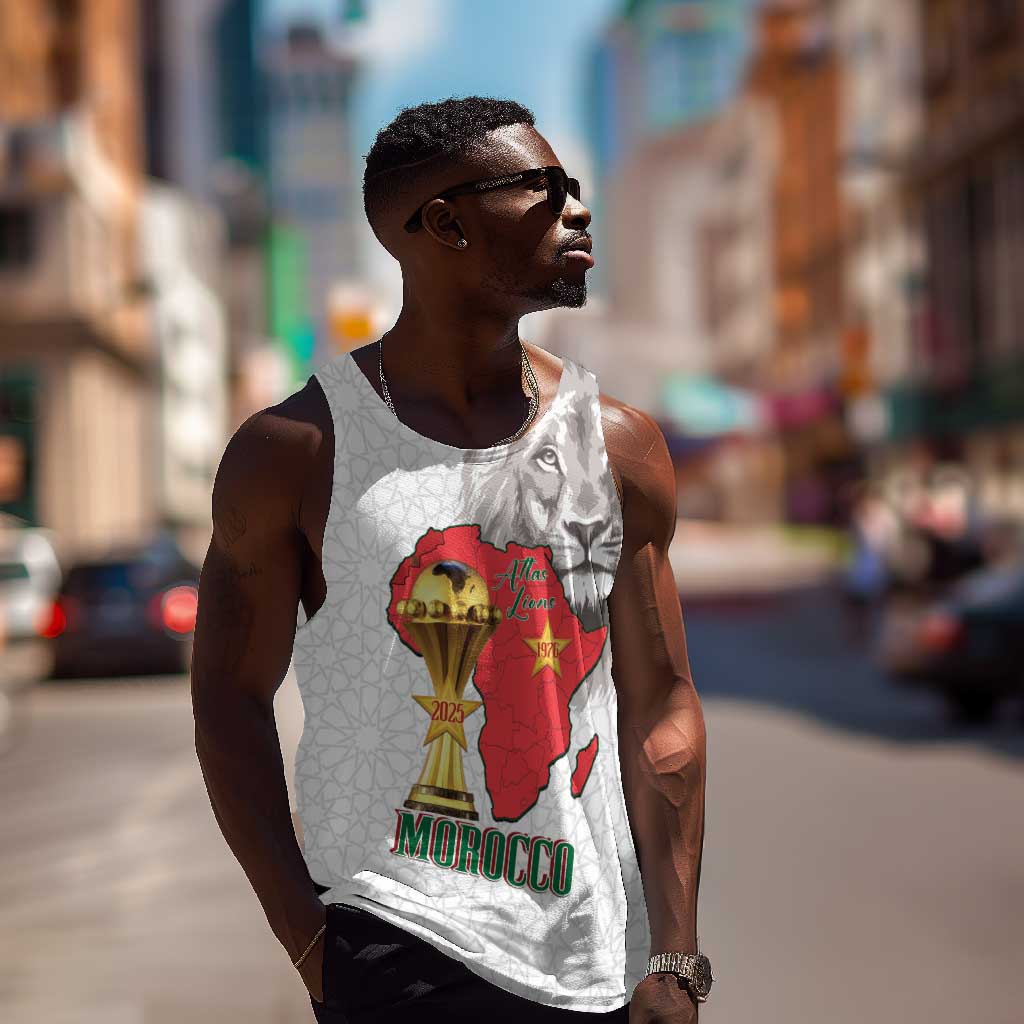 Morocco Football Custom Men Tank Top Atlas Lions Champions African White Islamic Pattern
