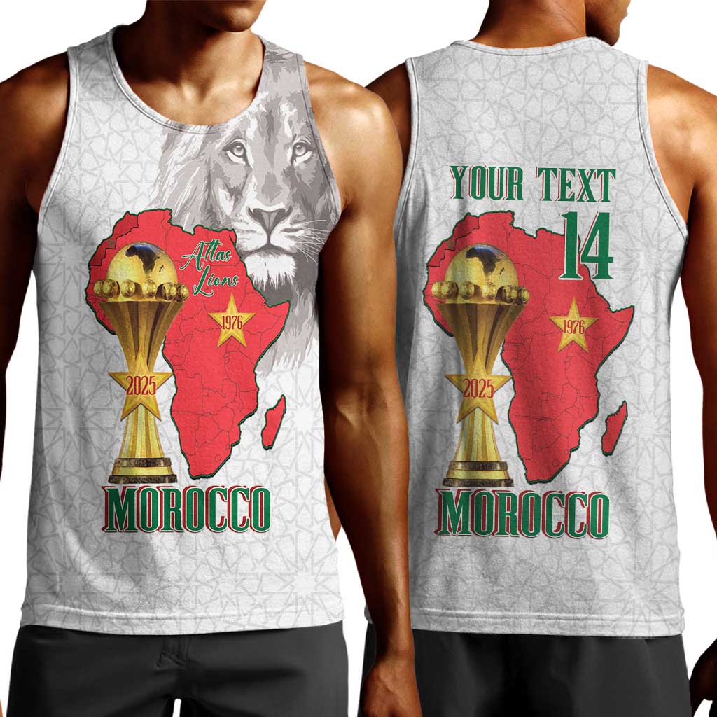 Morocco Football Custom Men Tank Top Atlas Lions Champions African White Islamic Pattern