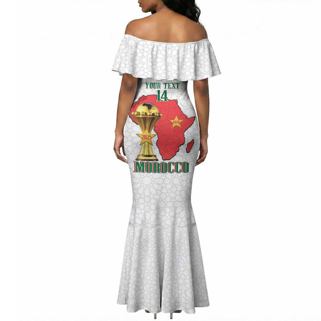 Morocco Football Custom Mermaid Dress Atlas Lions Champions African White Islamic Pattern