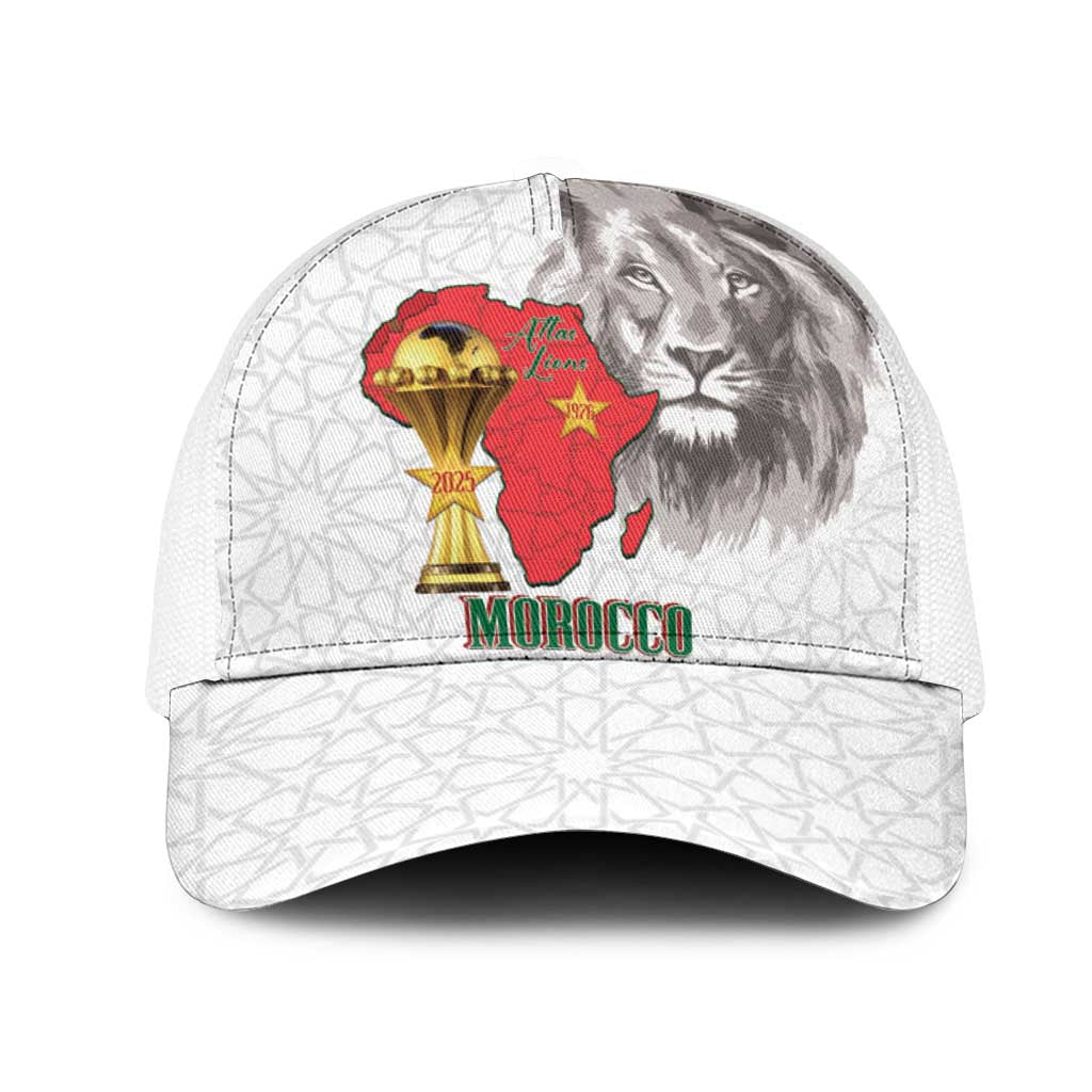 Morocco Football Mesh Trucker Cap Atlas Lions Champions African White Islamic Pattern