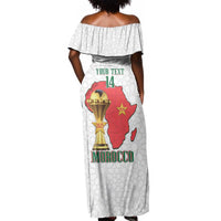 Morocco Football Custom Off Shoulder Maxi Dress Atlas Lions Champions African White Islamic Pattern