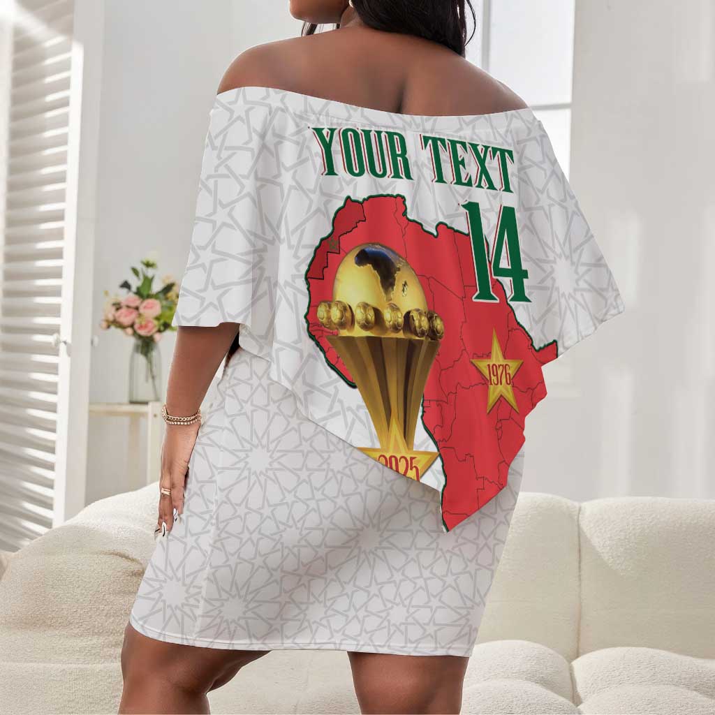 Morocco Football Custom Off Shoulder Short Dress Atlas Lions Champions African White Islamic Pattern