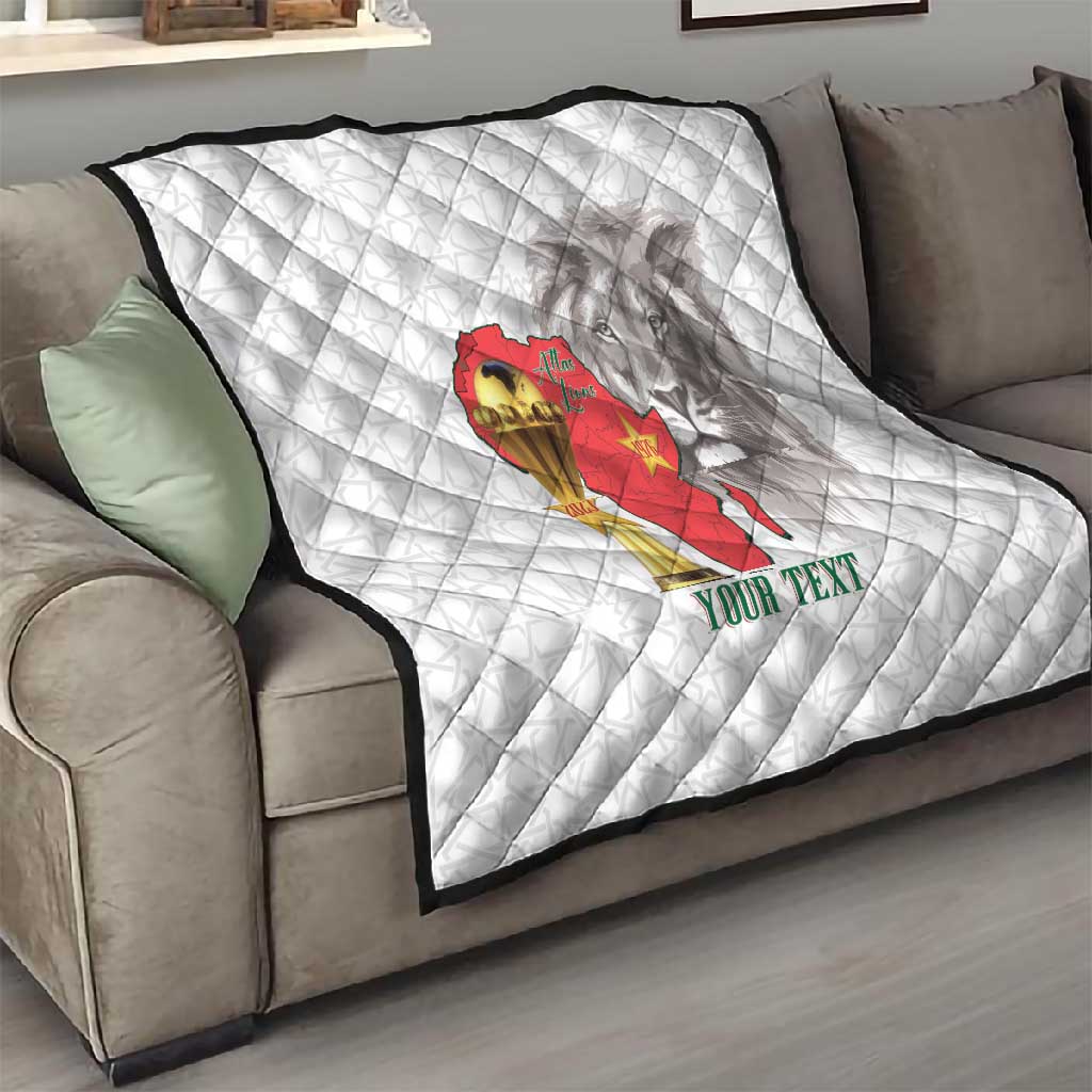 Morocco Football Custom Quilt Atlas Lions Champions African White Islamic Pattern