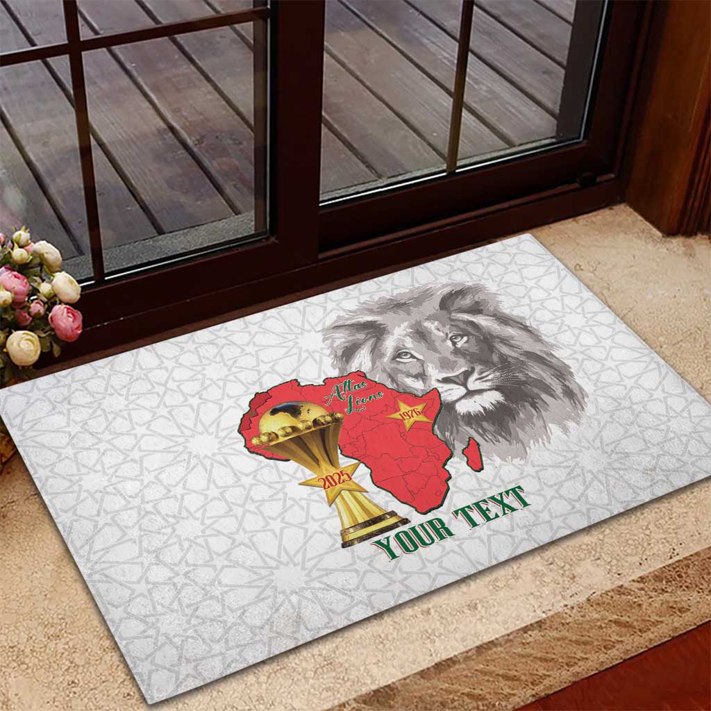 Morocco Football Custom Rubber Doormat Atlas Lions Champions African White Islamic Pattern
