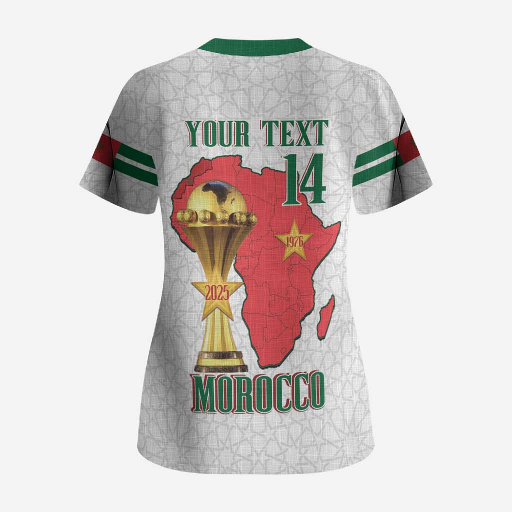 Morocco Football Custom Scrub Top Atlas Lions Champions African White Islamic Pattern