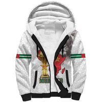 Morocco Football Custom Sherpa Hoodie Atlas Lions Champions African White Islamic Pattern