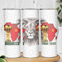 Morocco Football Custom Skinny Tumbler Atlas Lions Champions African White Islamic Pattern