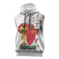 Morocco Football Custom Sleeveless Hoodie Atlas Lions Champions African White Islamic Pattern