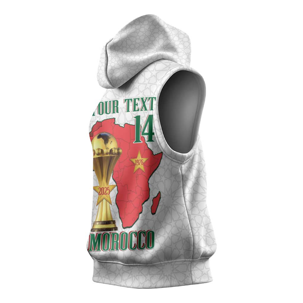 Morocco Football Custom Sleeveless Hoodie Atlas Lions Champions African White Islamic Pattern