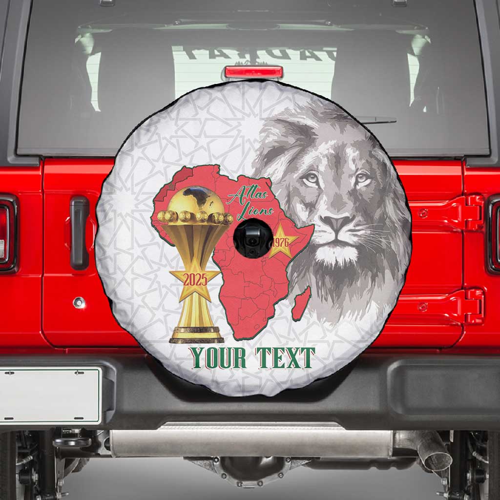 Morocco Football Custom Spare Tire Cover Atlas Lions Champions African White Islamic Pattern