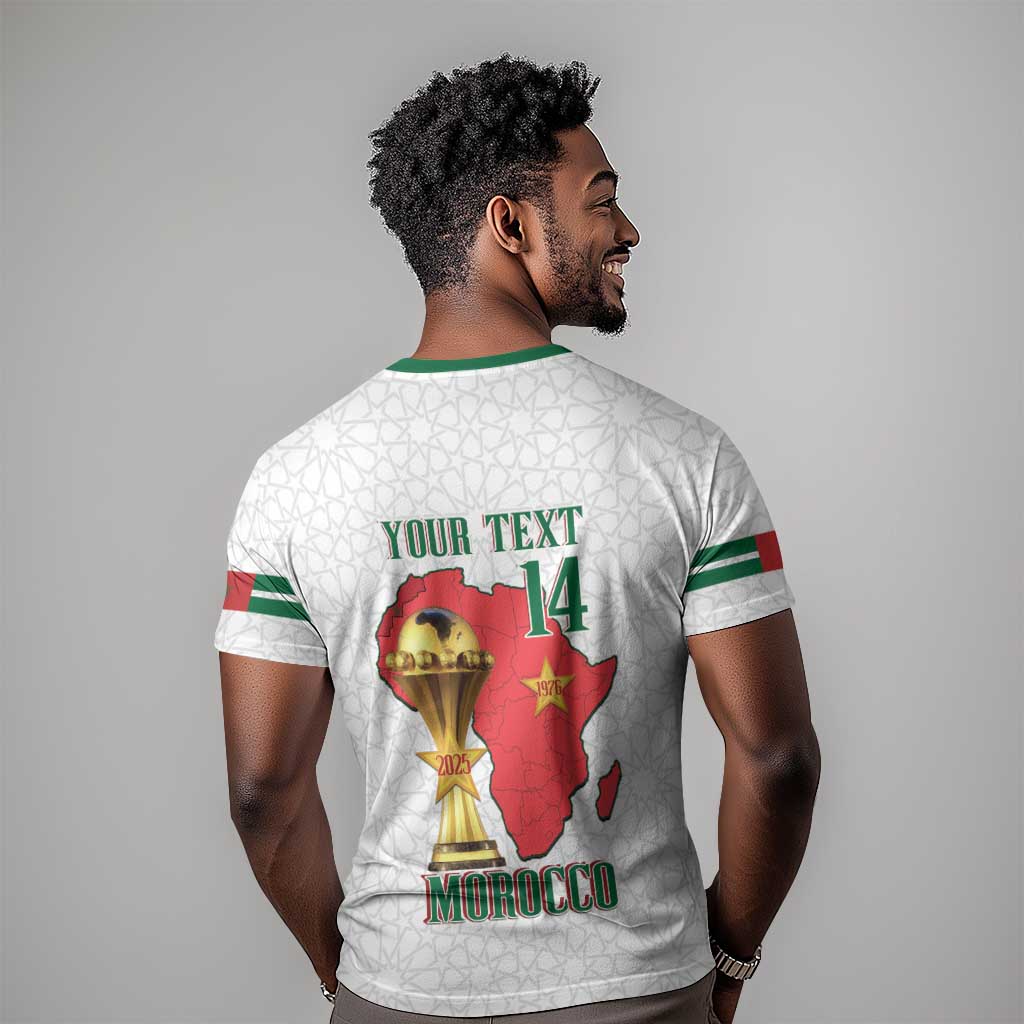 Morocco Football Custom T shirt Atlas Lions Champions African White Islamic Pattern