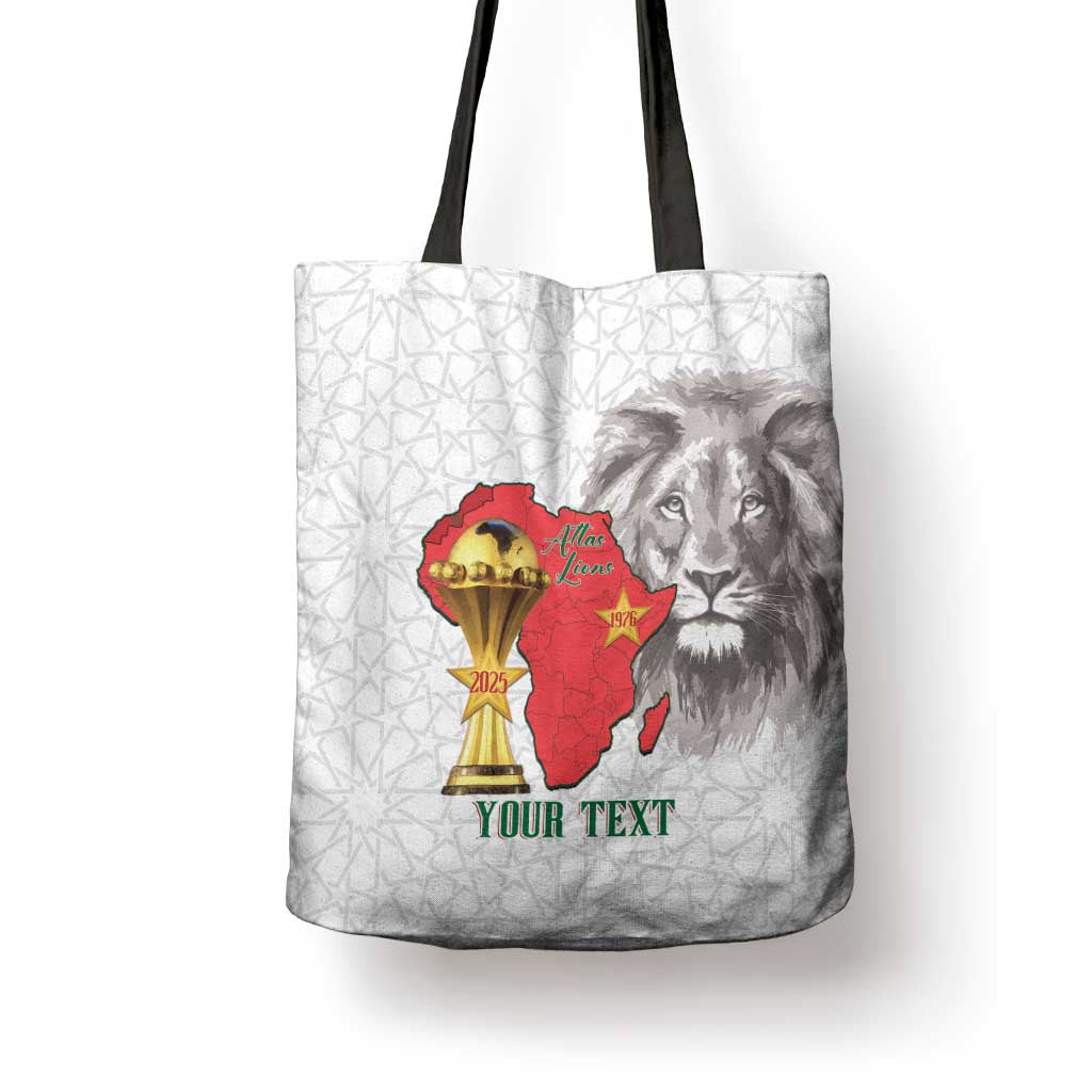 Morocco Football Custom Tote Bag Atlas Lions Champions African White Islamic Pattern