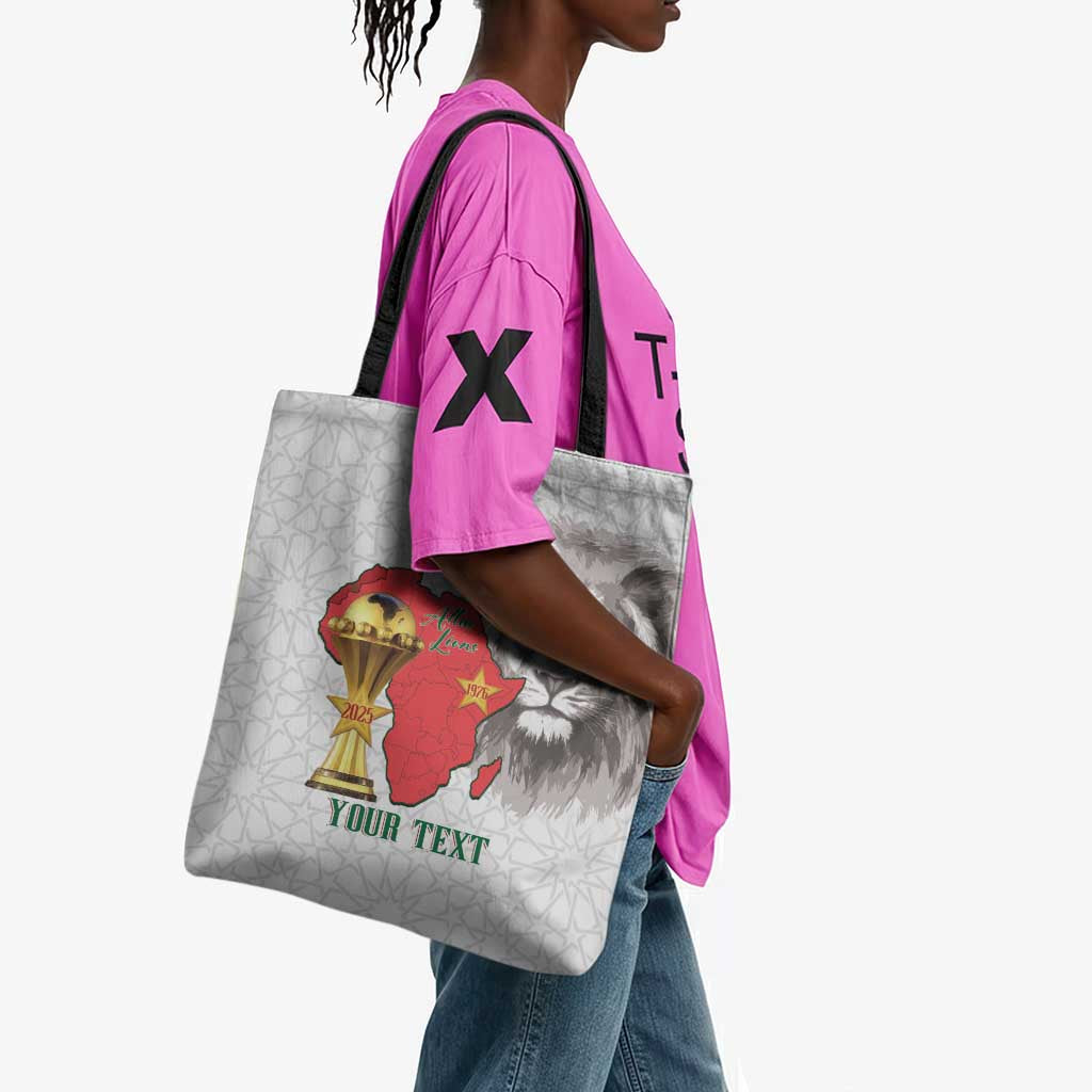 Morocco Football Custom Tote Bag Atlas Lions Champions African White Islamic Pattern