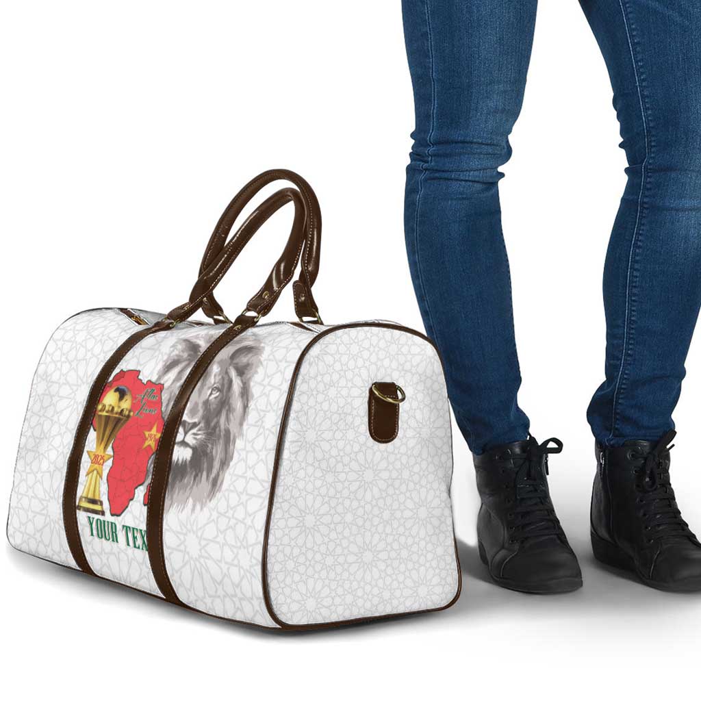 Morocco Football Custom Travel Bag Atlas Lions Champions African White Islamic Pattern