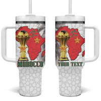 Morocco Football Custom Tumbler With Handle Atlas Lions Champions African White Islamic Pattern