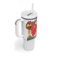 Morocco Football Custom Tumbler With Handle Atlas Lions Champions African White Islamic Pattern