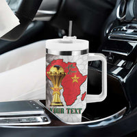 Morocco Football Custom Tumbler With Handle Atlas Lions Champions African White Islamic Pattern