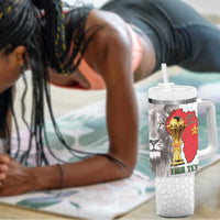 Morocco Football Custom Tumbler With Handle Atlas Lions Champions African White Islamic Pattern