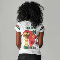 Morocco Football Custom Women V-Neck T-Shirt Atlas Lions Champions African White Islamic Pattern