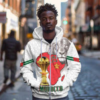 Morocco Football Custom Zip Hoodie Atlas Lions Champions African White Islamic Pattern