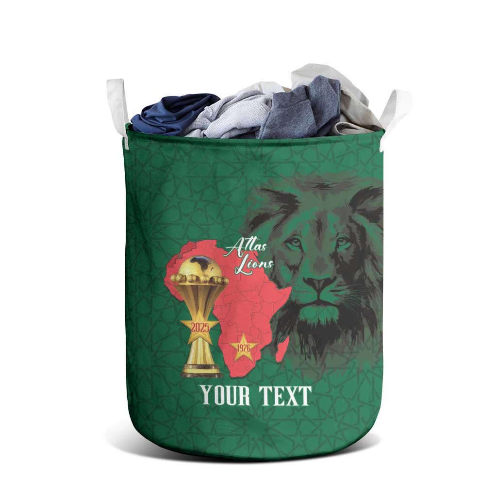 Morocco Football Custom Laundry Basket Atlas Lions Champions African Green Islamic Pattern